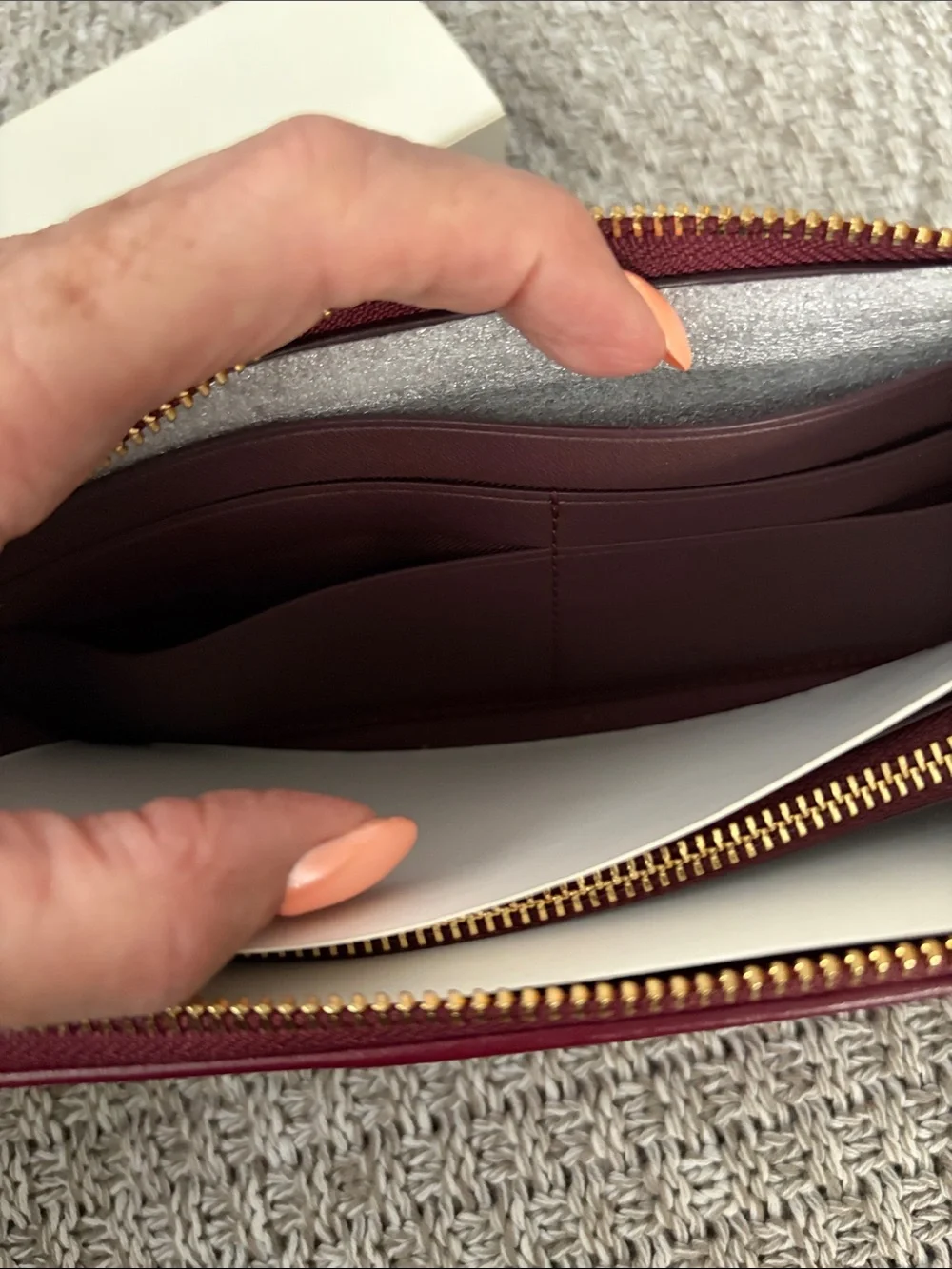 Coach Wine Signature Zip Wallet with Gold Hardware